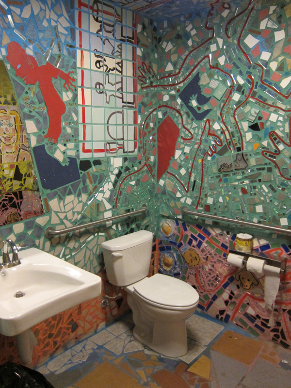 Colorful bathroom in Philly's magic gardens