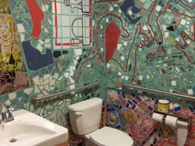 Colorful bathroom in Philly\'s magic gardens