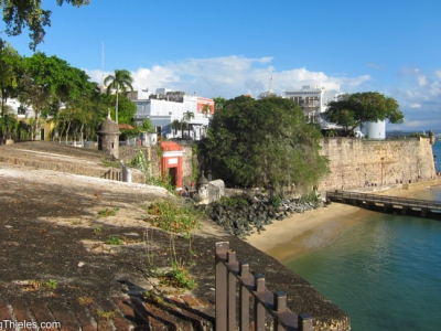 The old san juan is surrounded by high fortress walls and neat turrets 